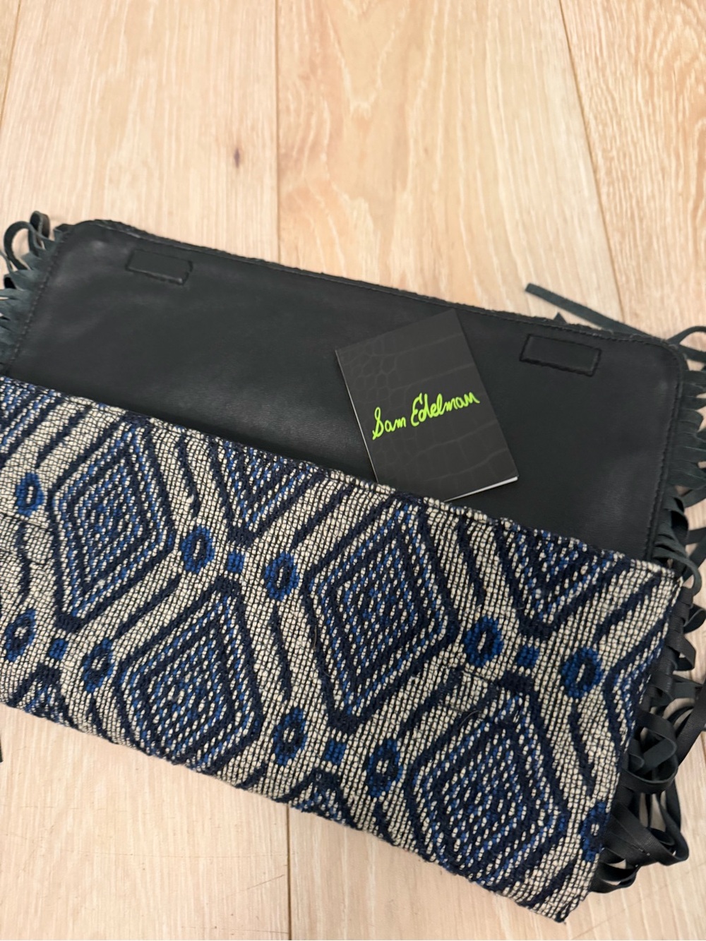 Sam Edelman Blue & Black Woven Fringe Clutch